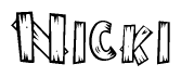 The image contains the name Nicki written in a decorative, stylized font with a hand-drawn appearance. The lines are made up of what appears to be planks of wood, which are nailed together