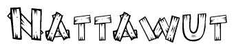 The image contains the name Nattawut written in a decorative, stylized font with a hand-drawn appearance. The lines are made up of what appears to be planks of wood, which are nailed together