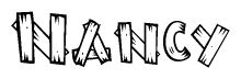 The image contains the name Nancy written in a decorative, stylized font with a hand-drawn appearance. The lines are made up of what appears to be planks of wood, which are nailed together