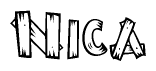 The image contains the name Nica written in a decorative, stylized font with a hand-drawn appearance. The lines are made up of what appears to be planks of wood, which are nailed together