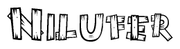 The clipart image shows the name Nilufer stylized to look as if it has been constructed out of wooden planks or logs. Each letter is designed to resemble pieces of wood.