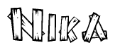 The image contains the name Nika written in a decorative, stylized font with a hand-drawn appearance. The lines are made up of what appears to be planks of wood, which are nailed together