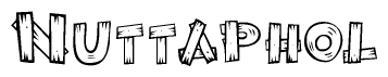 The clipart image shows the name Nuttaphol stylized to look as if it has been constructed out of wooden planks or logs. Each letter is designed to resemble pieces of wood.