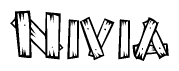The image contains the name Nivia written in a decorative, stylized font with a hand-drawn appearance. The lines are made up of what appears to be planks of wood, which are nailed together