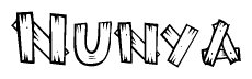 The clipart image shows the name Nunya stylized to look like it is constructed out of separate wooden planks or boards, with each letter having wood grain and plank-like details.