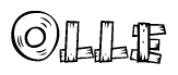 The image contains the name Olle written in a decorative, stylized font with a hand-drawn appearance. The lines are made up of what appears to be planks of wood, which are nailed together