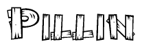 The clipart image shows the name Pillin stylized to look like it is constructed out of separate wooden planks or boards, with each letter having wood grain and plank-like details.