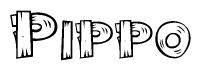 The clipart image shows the name Pippo stylized to look like it is constructed out of separate wooden planks or boards, with each letter having wood grain and plank-like details.