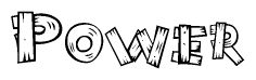 The image contains the name Power written in a decorative, stylized font with a hand-drawn appearance. The lines are made up of what appears to be planks of wood, which are nailed together