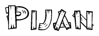 The clipart image shows the name Pijan stylized to look as if it has been constructed out of wooden planks or logs. Each letter is designed to resemble pieces of wood.