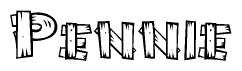 The image contains the name Pennie written in a decorative, stylized font with a hand-drawn appearance. The lines are made up of what appears to be planks of wood, which are nailed together