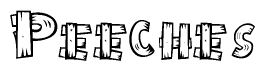 The clipart image shows the name Peeches stylized to look like it is constructed out of separate wooden planks or boards, with each letter having wood grain and plank-like details.