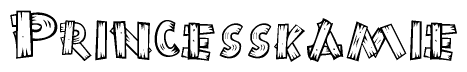 The image contains the name Princesskamie written in a decorative, stylized font with a hand-drawn appearance. The lines are made up of what appears to be planks of wood, which are nailed together