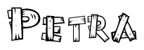 The clipart image shows the name Petra stylized to look like it is constructed out of separate wooden planks or boards, with each letter having wood grain and plank-like details.