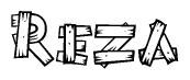 The clipart image shows the name Reza stylized to look like it is constructed out of separate wooden planks or boards, with each letter having wood grain and plank-like details.