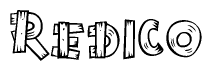 The clipart image shows the name Redico stylized to look like it is constructed out of separate wooden planks or boards, with each letter having wood grain and plank-like details.
