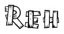 The clipart image shows the name Reh stylized to look as if it has been constructed out of wooden planks or logs. Each letter is designed to resemble pieces of wood.