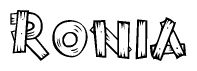 The clipart image shows the name Ronia stylized to look like it is constructed out of separate wooden planks or boards, with each letter having wood grain and plank-like details.
