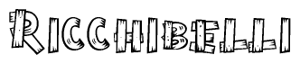 The image contains the name Ricchibelli written in a decorative, stylized font with a hand-drawn appearance. The lines are made up of what appears to be planks of wood, which are nailed together