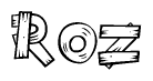 The clipart image shows the name Roz stylized to look as if it has been constructed out of wooden planks or logs. Each letter is designed to resemble pieces of wood.