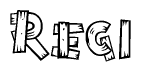 The clipart image shows the name Regi stylized to look like it is constructed out of separate wooden planks or boards, with each letter having wood grain and plank-like details.