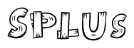 The clipart image shows the name Splus stylized to look as if it has been constructed out of wooden planks or logs. Each letter is designed to resemble pieces of wood.