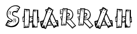 The clipart image shows the name Sharrah stylized to look like it is constructed out of separate wooden planks or boards, with each letter having wood grain and plank-like details.