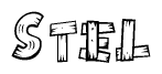 The image contains the name Stel written in a decorative, stylized font with a hand-drawn appearance. The lines are made up of what appears to be planks of wood, which are nailed together