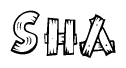 The clipart image shows the name Sha stylized to look like it is constructed out of separate wooden planks or boards, with each letter having wood grain and plank-like details.
