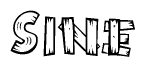 The image contains the name Sine written in a decorative, stylized font with a hand-drawn appearance. The lines are made up of what appears to be planks of wood, which are nailed together
