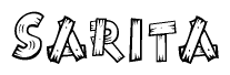 The clipart image shows the name Sarita stylized to look like it is constructed out of separate wooden planks or boards, with each letter having wood grain and plank-like details.