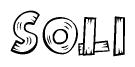 The clipart image shows the name Soli stylized to look as if it has been constructed out of wooden planks or logs. Each letter is designed to resemble pieces of wood.