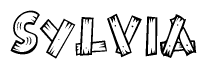 The clipart image shows the name Sylvia stylized to look as if it has been constructed out of wooden planks or logs. Each letter is designed to resemble pieces of wood.