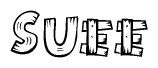 The clipart image shows the name Suee stylized to look like it is constructed out of separate wooden planks or boards, with each letter having wood grain and plank-like details.