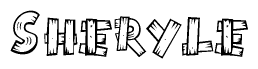 The clipart image shows the name Sheryle stylized to look as if it has been constructed out of wooden planks or logs. Each letter is designed to resemble pieces of wood.