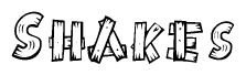 The image contains the name Shakes written in a decorative, stylized font with a hand-drawn appearance. The lines are made up of what appears to be planks of wood, which are nailed together