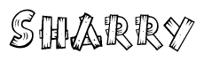 The clipart image shows the name Sharry stylized to look like it is constructed out of separate wooden planks or boards, with each letter having wood grain and plank-like details.