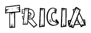 The clipart image shows the name Tricia stylized to look like it is constructed out of separate wooden planks or boards, with each letter having wood grain and plank-like details.
