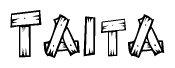The image contains the name Taita written in a decorative, stylized font with a hand-drawn appearance. The lines are made up of what appears to be planks of wood, which are nailed together