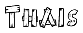 The clipart image shows the name Thais stylized to look as if it has been constructed out of wooden planks or logs. Each letter is designed to resemble pieces of wood.