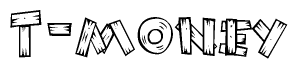 The clipart image shows the name T-money stylized to look like it is constructed out of separate wooden planks or boards, with each letter having wood grain and plank-like details.