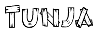 The image contains the name Tunja written in a decorative, stylized font with a hand-drawn appearance. The lines are made up of what appears to be planks of wood, which are nailed together