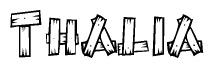 The image contains the name Thalia written in a decorative, stylized font with a hand-drawn appearance. The lines are made up of what appears to be planks of wood, which are nailed together