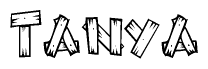 The image contains the name Tanya written in a decorative, stylized font with a hand-drawn appearance. The lines are made up of what appears to be planks of wood, which are nailed together