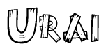 The clipart image shows the name Urai stylized to look as if it has been constructed out of wooden planks or logs. Each letter is designed to resemble pieces of wood.