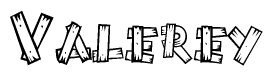 The clipart image shows the name Valerey stylized to look like it is constructed out of separate wooden planks or boards, with each letter having wood grain and plank-like details.