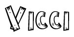 The clipart image shows the name Vicci stylized to look like it is constructed out of separate wooden planks or boards, with each letter having wood grain and plank-like details.
