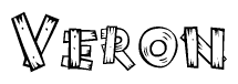 The image contains the name Veron written in a decorative, stylized font with a hand-drawn appearance. The lines are made up of what appears to be planks of wood, which are nailed together