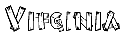 The image contains the name Vifginia written in a decorative, stylized font with a hand-drawn appearance. The lines are made up of what appears to be planks of wood, which are nailed together