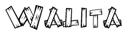 The clipart image shows the name Walita stylized to look as if it has been constructed out of wooden planks or logs. Each letter is designed to resemble pieces of wood.